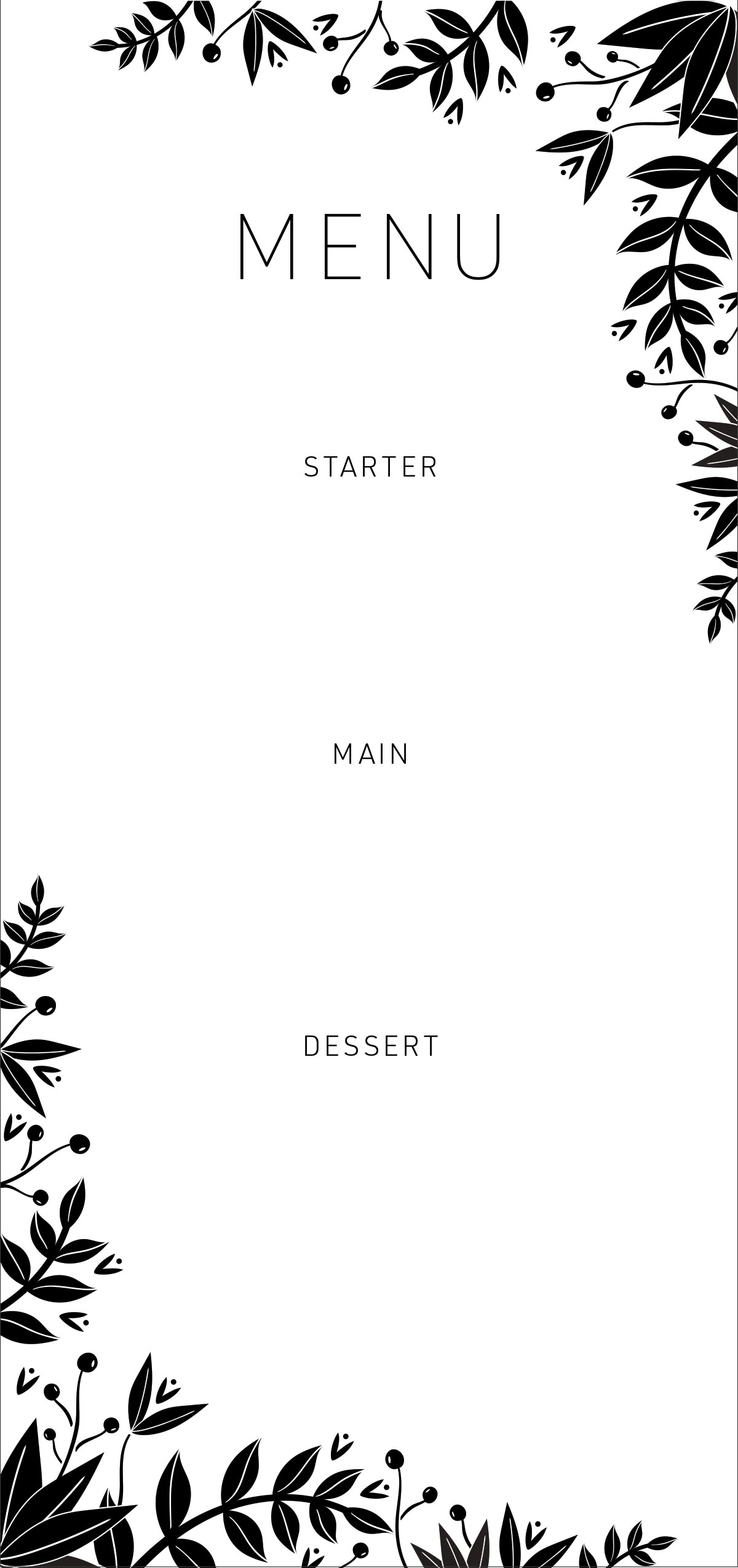 black and white dinner party menu template