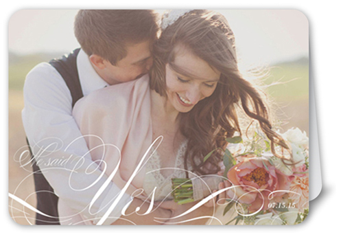swirly yes wedding announcement folded landscape