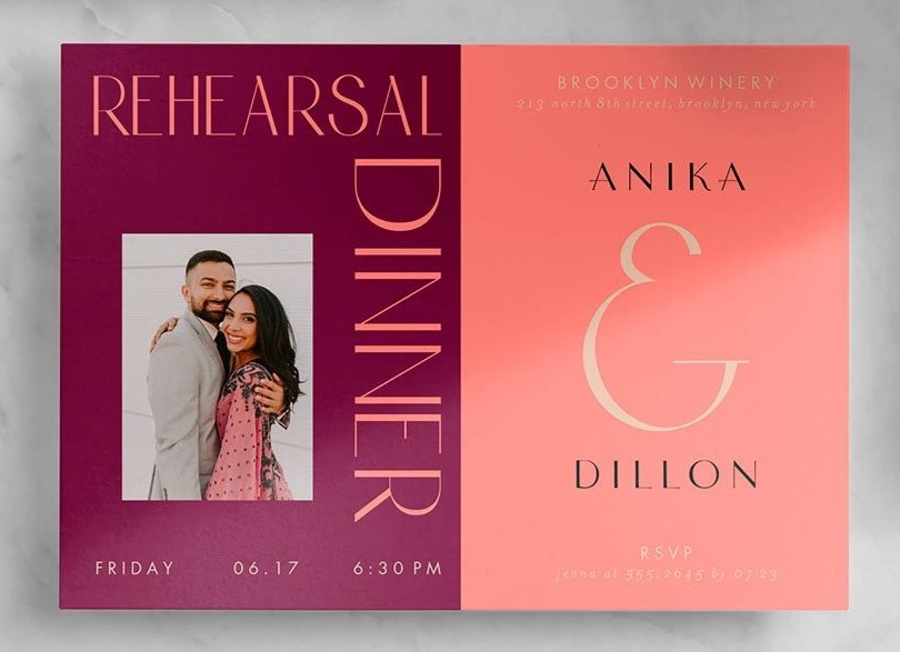 pink rehearsal dinner invitation