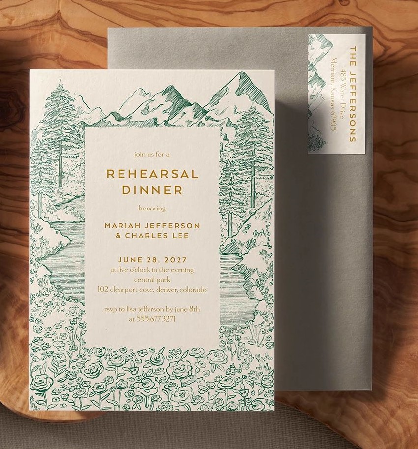 green rehearsal dinner invitation