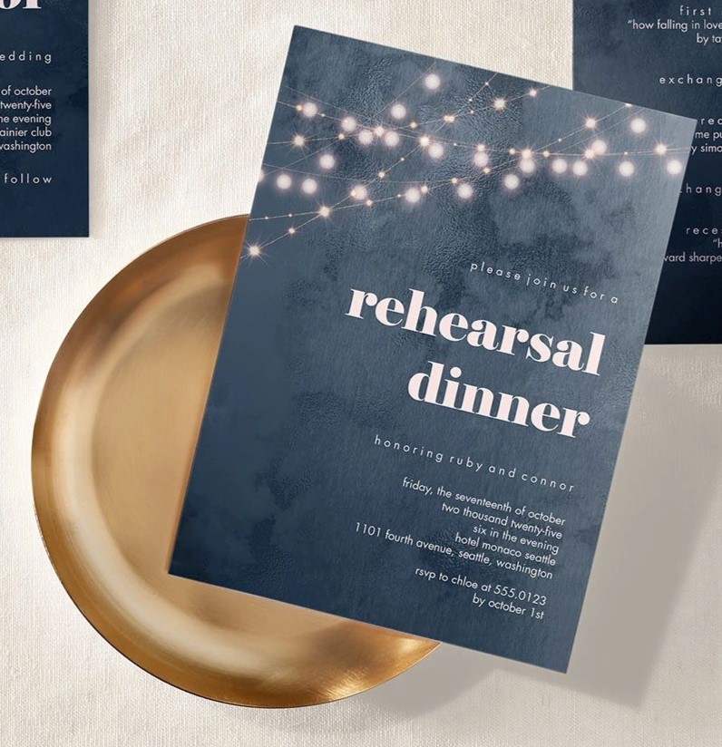 blue rehearsal dinner invitation