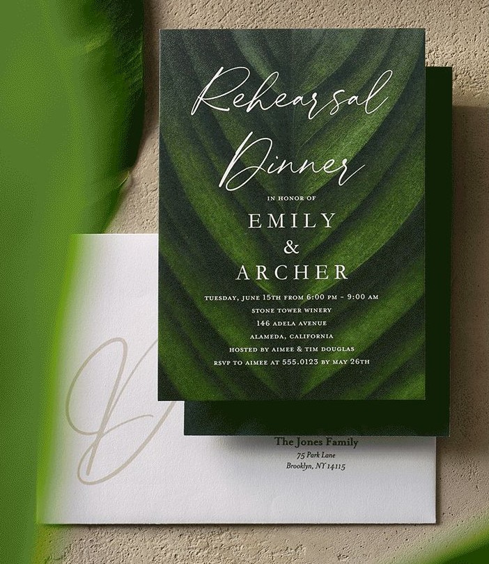 green rehearsal dinner invitation