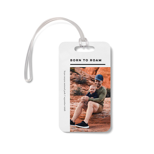 custom luggage tag with photo of father and baby