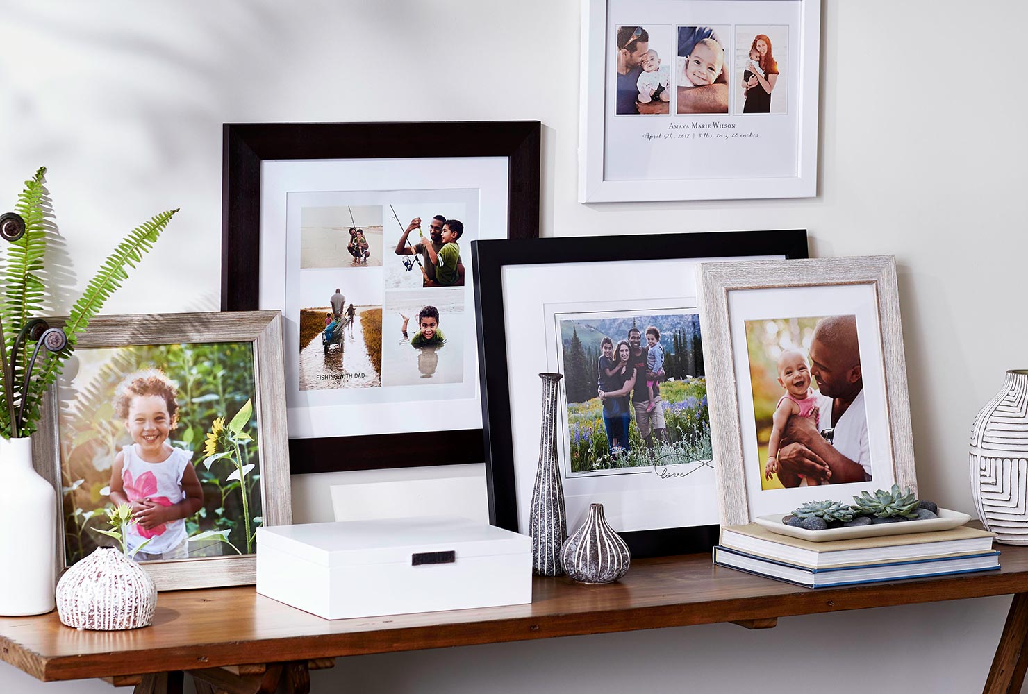 Multiple frames on shelf