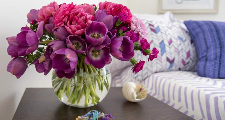 purple and pink flowers in a vase