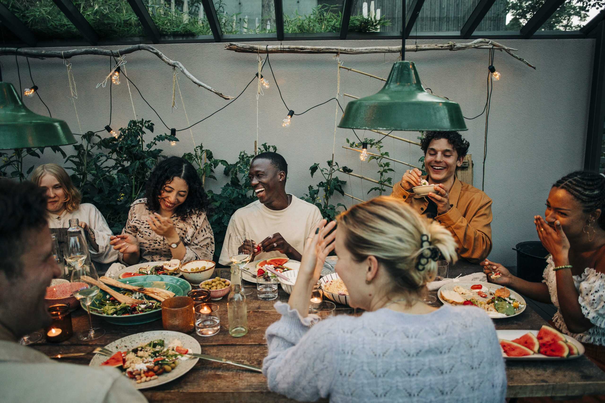 friends gathering for a dinner party