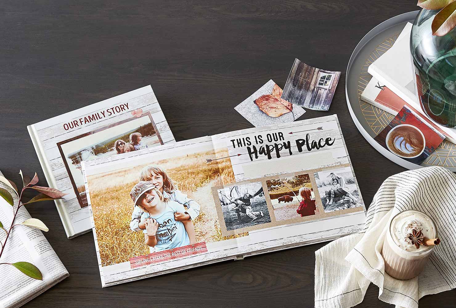 create your own coffee table photo book to display photos of kids