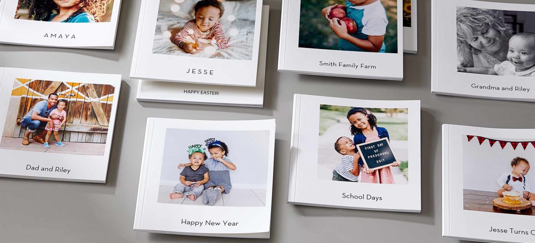 Stacks of photo books.