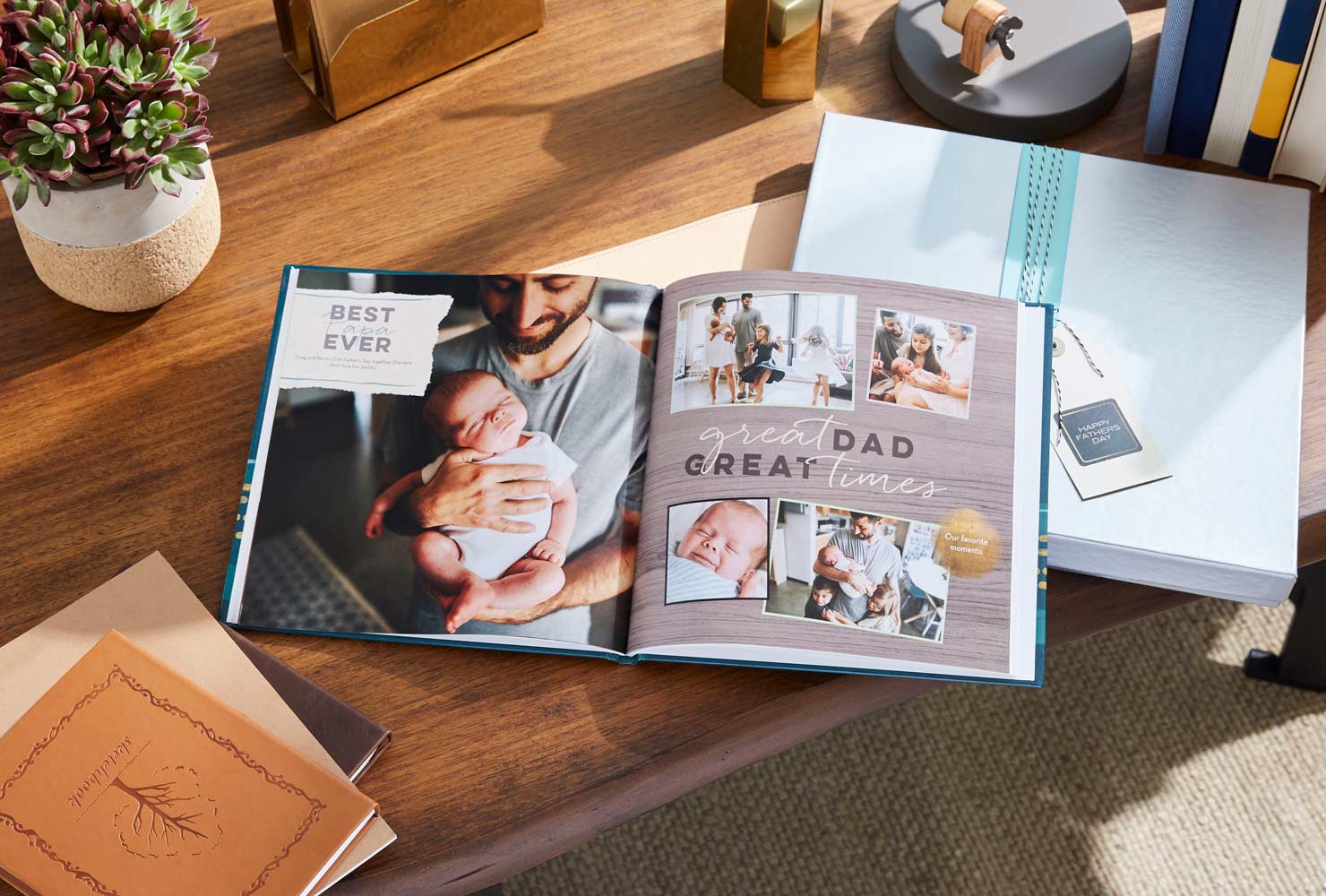 Photo book with dad and infant pictures.