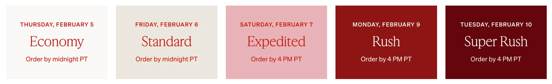 shutterfly shipping cutoffs for valentine's day