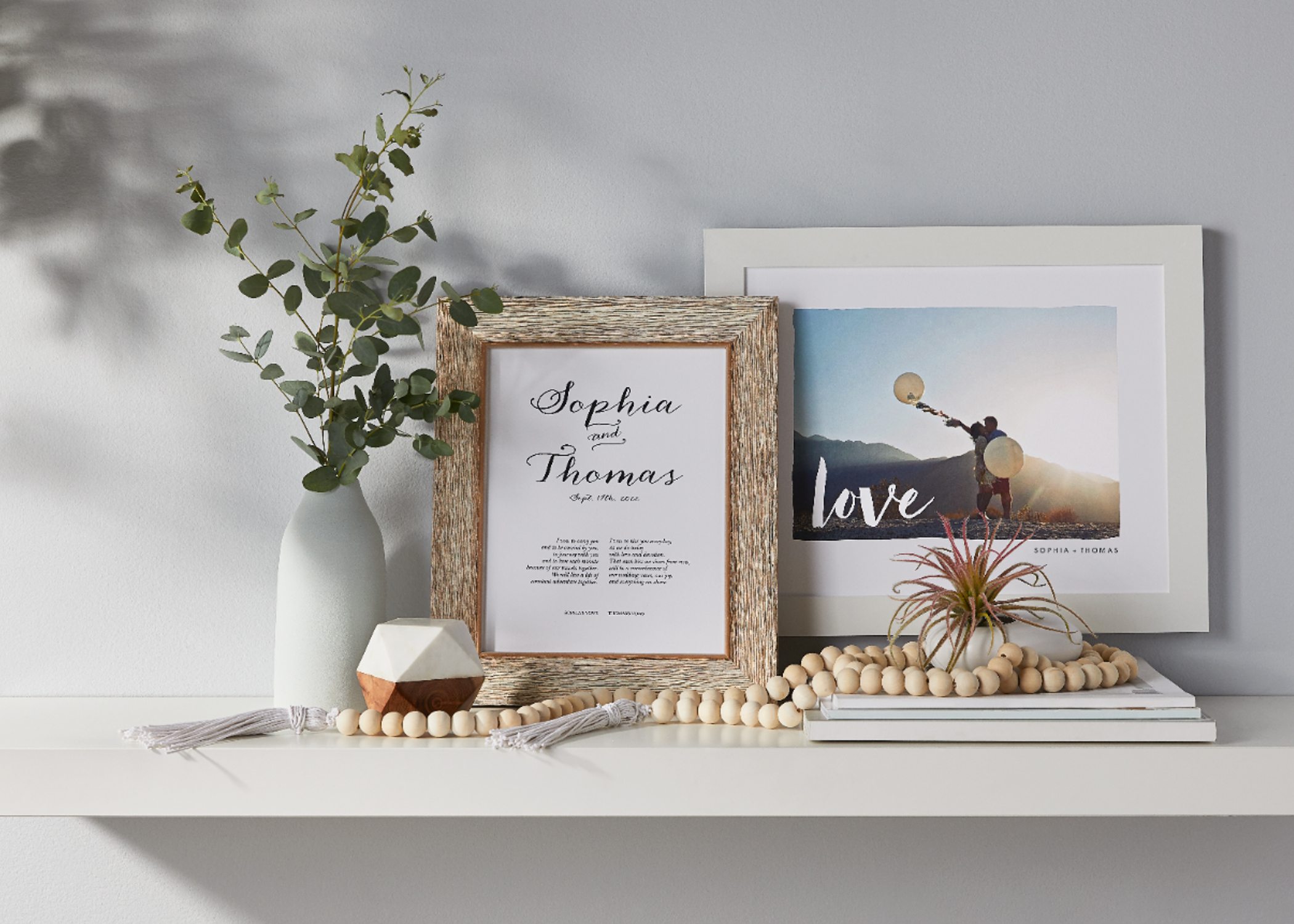 wedding vow art print on shelf