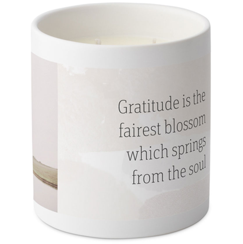 Custom white ceramic candle with printed quote