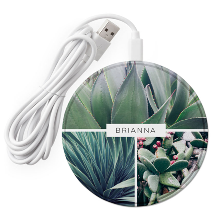 Wireless phone charger with name and gallery of three photos