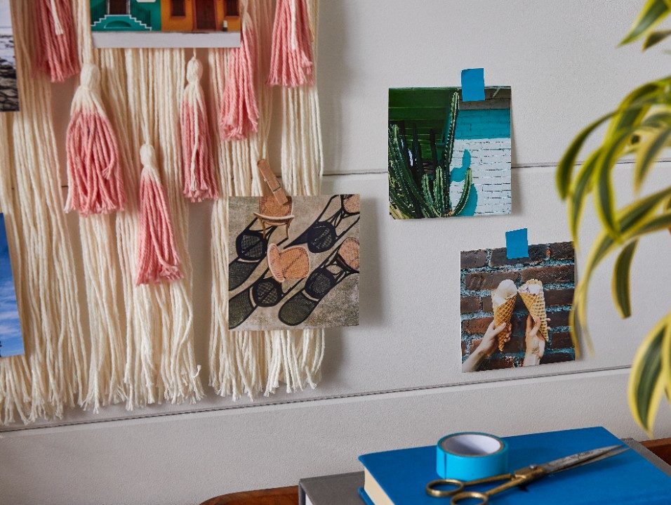 photo wall collage hung with washi tape