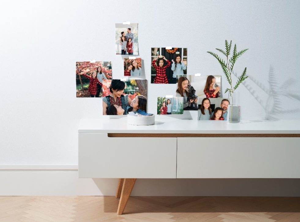 photo wall collage hung with washi tape