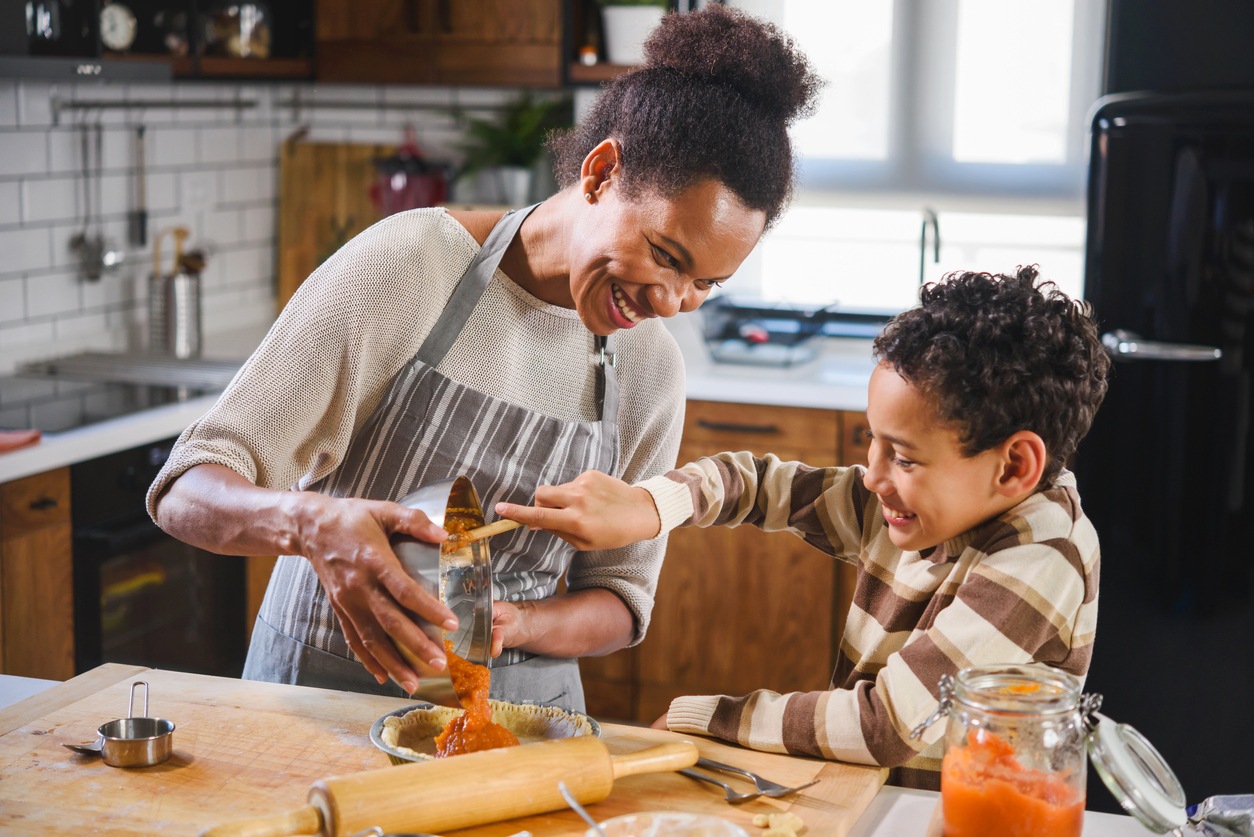 mother and son baking