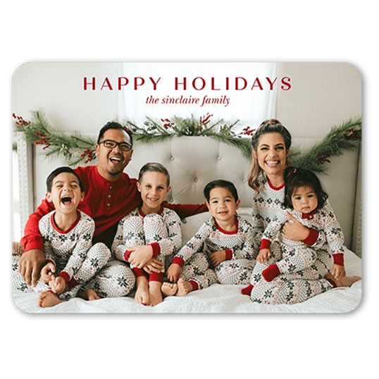 Quiet sentiments holiday card with family in pajamas