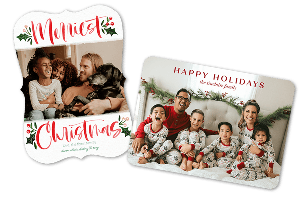 Custom holiday and christmas card with different edges and designs