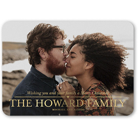 Modern classic christmas holiday card with couple and foil text