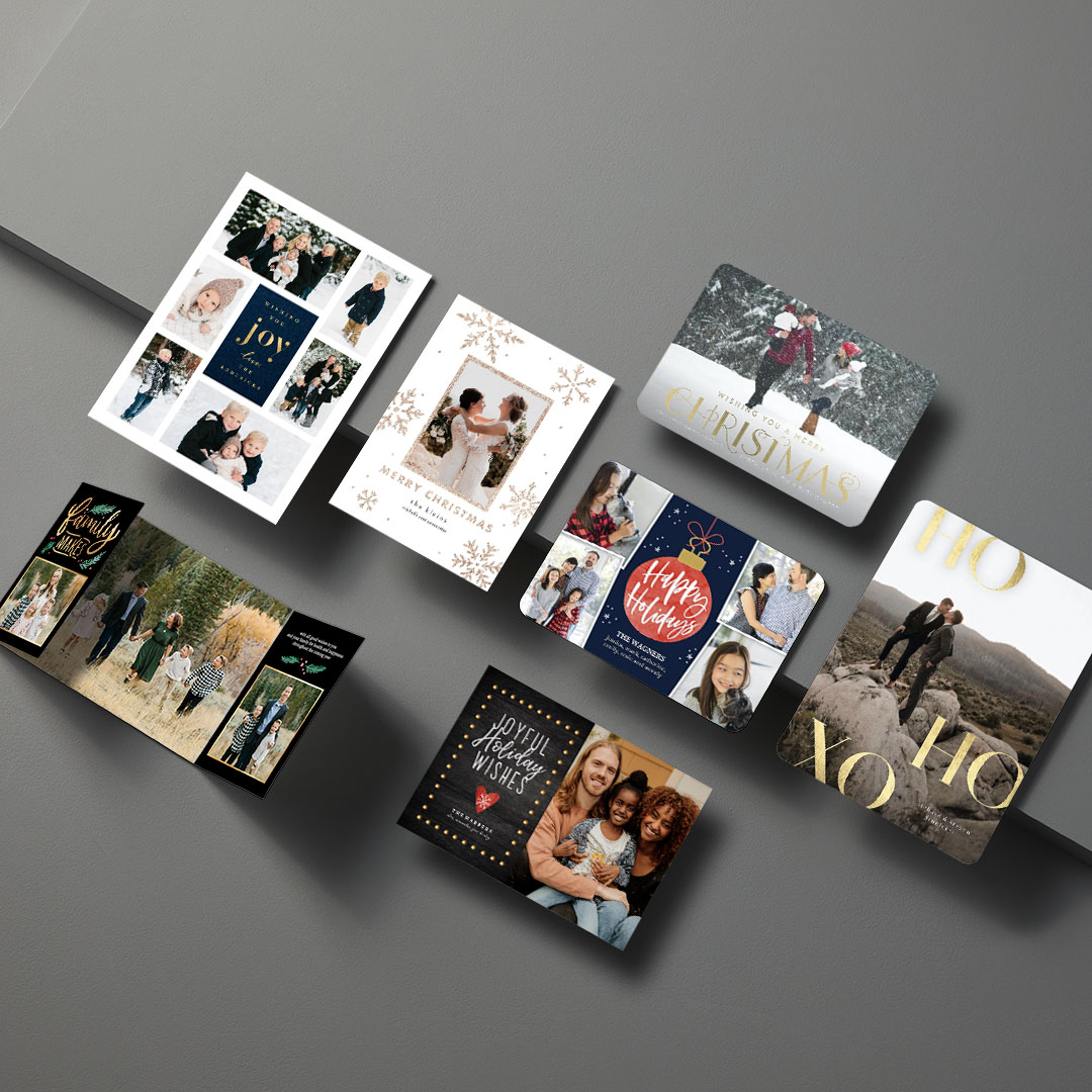 Custom holiday christmas new years cards with tri fold designs