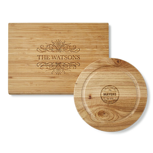 Bamboo cutting board with rubber wood cutting board with engraved custom message