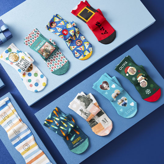 Christmas and holiday socks with different pictures and designs