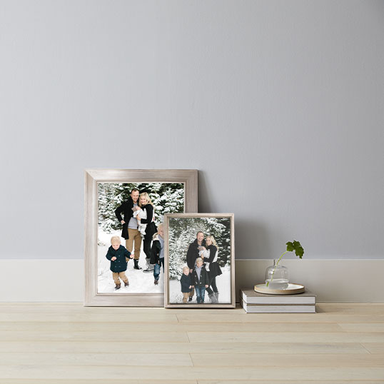 Personalized art frames with printed picture in a oak colored frame