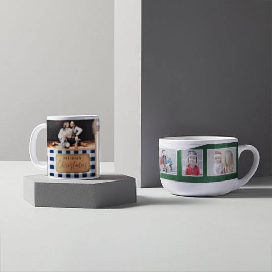 Christmas design with pictures with mugs in different shapes and sizes