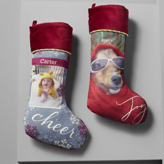 Christmas stockings for kids adults and dogs with pictures and messages for the holidays