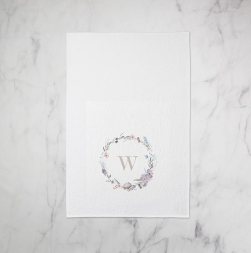 White custom tea towel with monogram