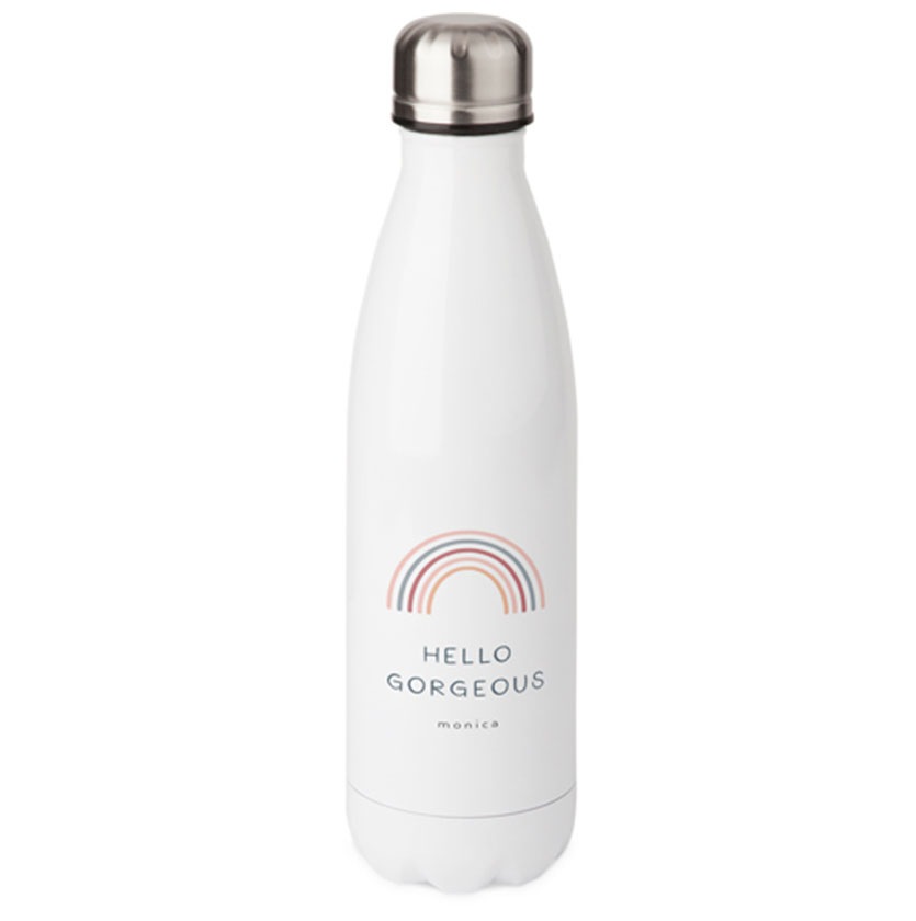 stainless steel water bottle that says hello gorgeous
