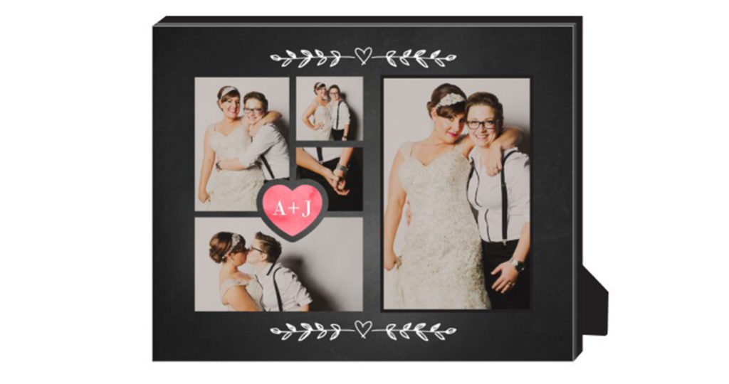 personalized picture frame with photo collage of married couple and heart illustrations