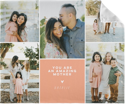 amazing heart fleece photo blanket in peach color