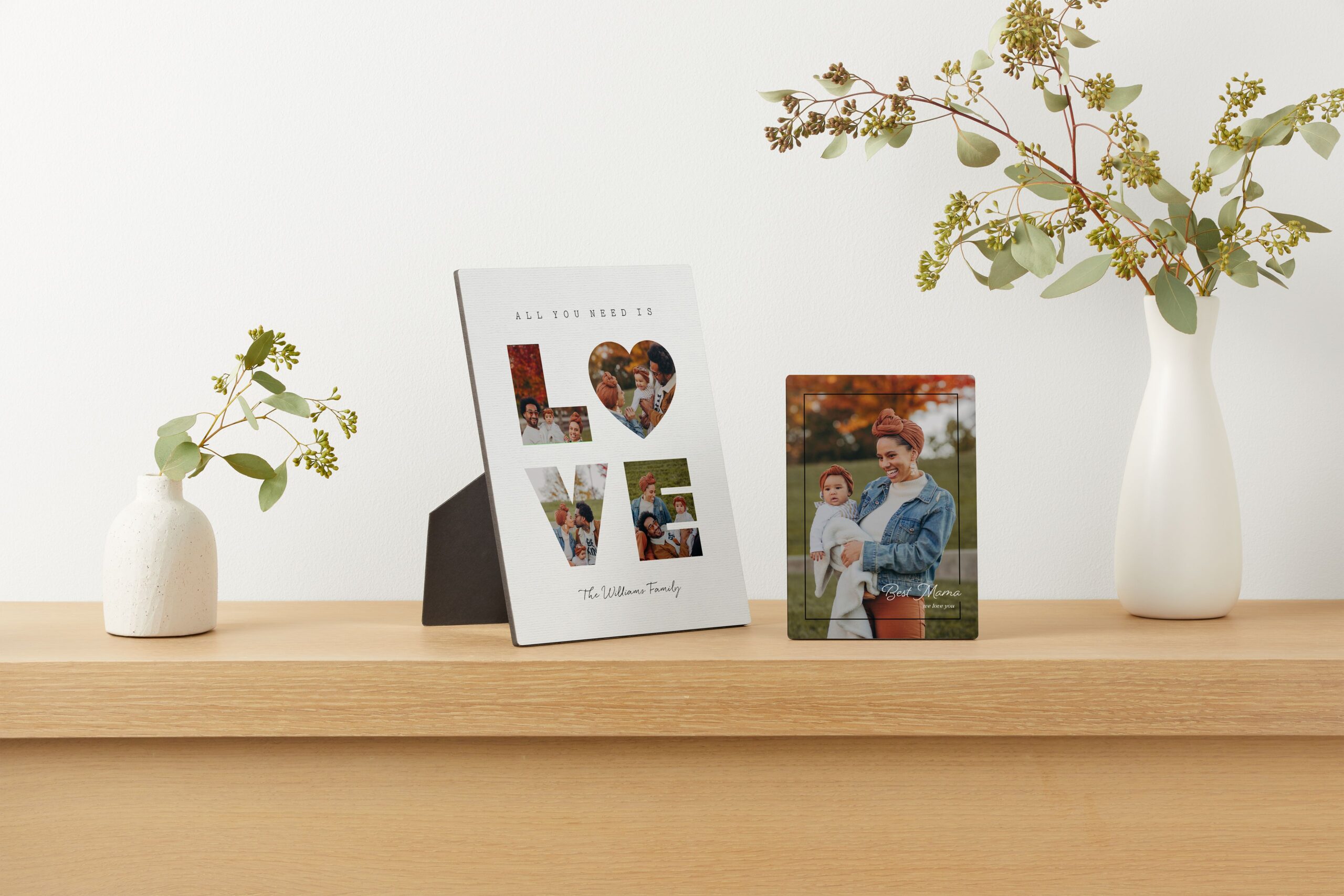 two personalized tabletop prints for mother's day