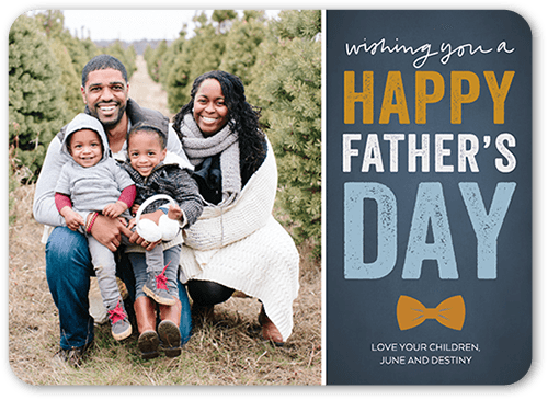 Bow Tie Wishes Father's Day card featuring a family a four taking a photo outdoors