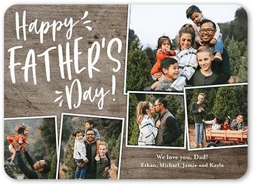Joyful Rustic Father's Day card featuring a family of six taking photos outdoors