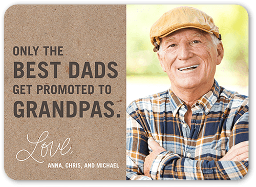 Promoted to Grandpa Father's Day card featuring an old man wearing a yellow beret