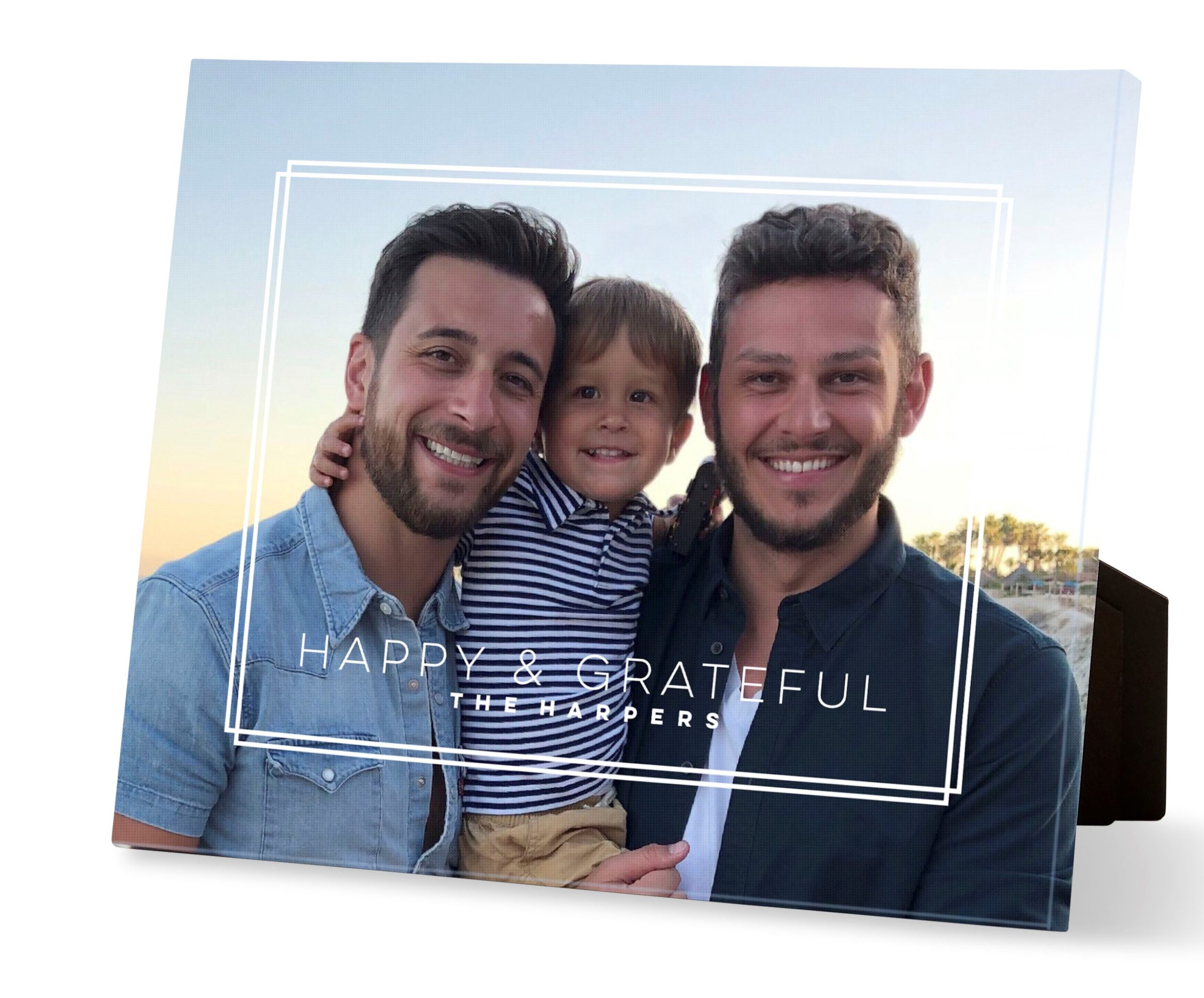 easel back canvases for fathers day with same sex couple and son in the middle