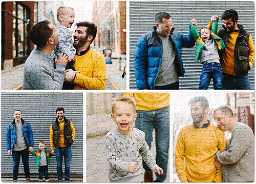 gallery of give puzzle with family of three taking family photos