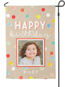 happy birthday garden flags with a picture and custom text 