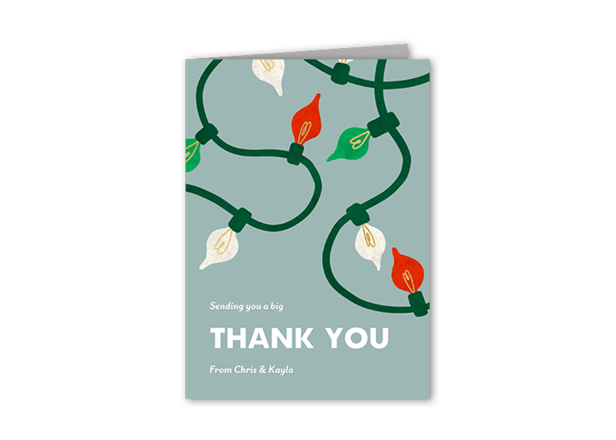 christmas thank you card with a lights design