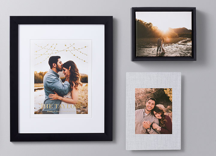 Framed prints of a husband and wife and serving as living room wall decor