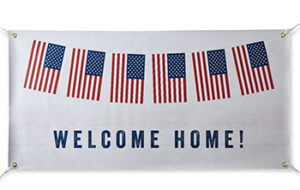 vinyl banner welcome home with american flag images