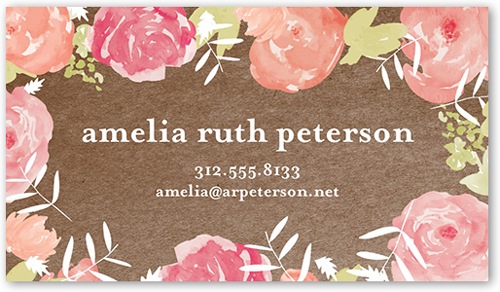 Floral pattern business card with a brown background and a floral boarder