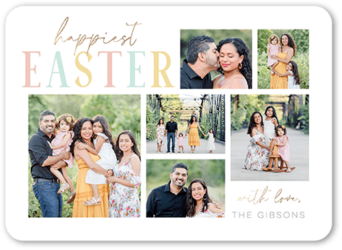 Soft blessings easter card six with family photos on the front of a white background