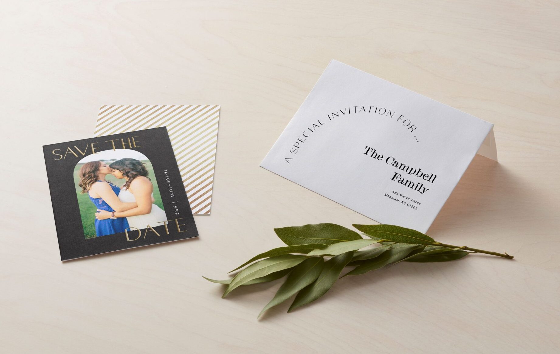 wedding invitation and addressed envelope