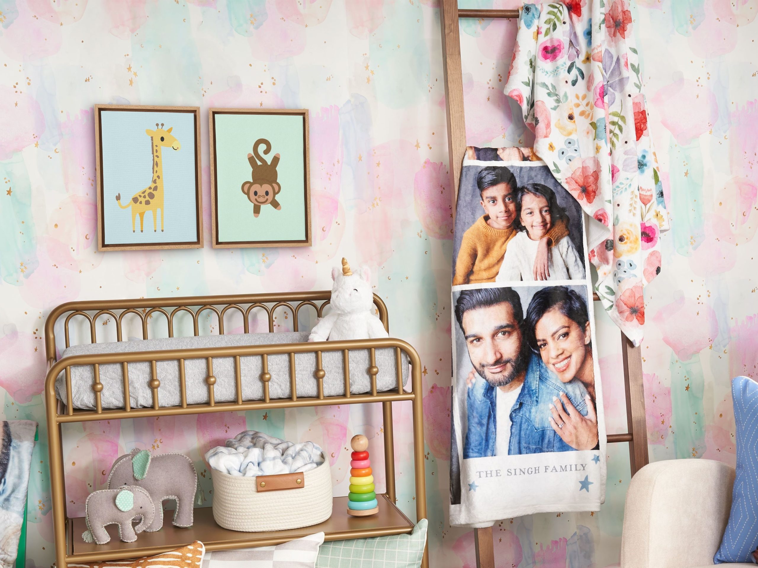 Fleece photo blanket hanging as home decor