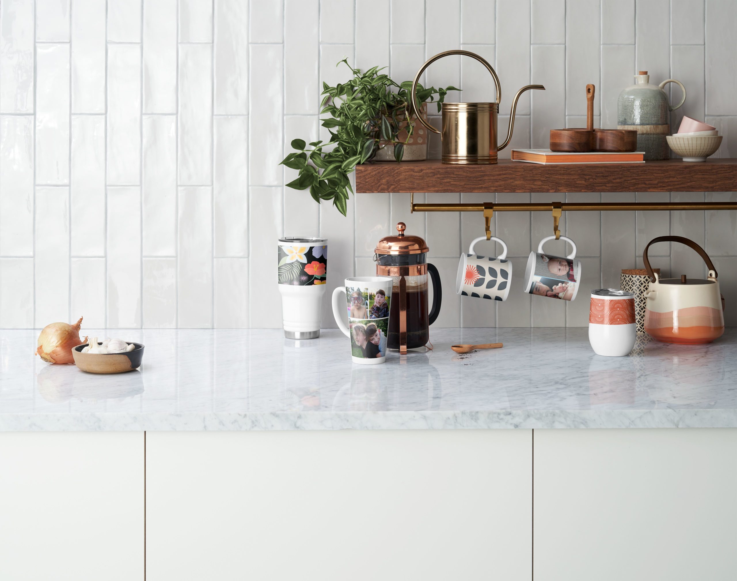 Mugs and drinkware in a kitchen