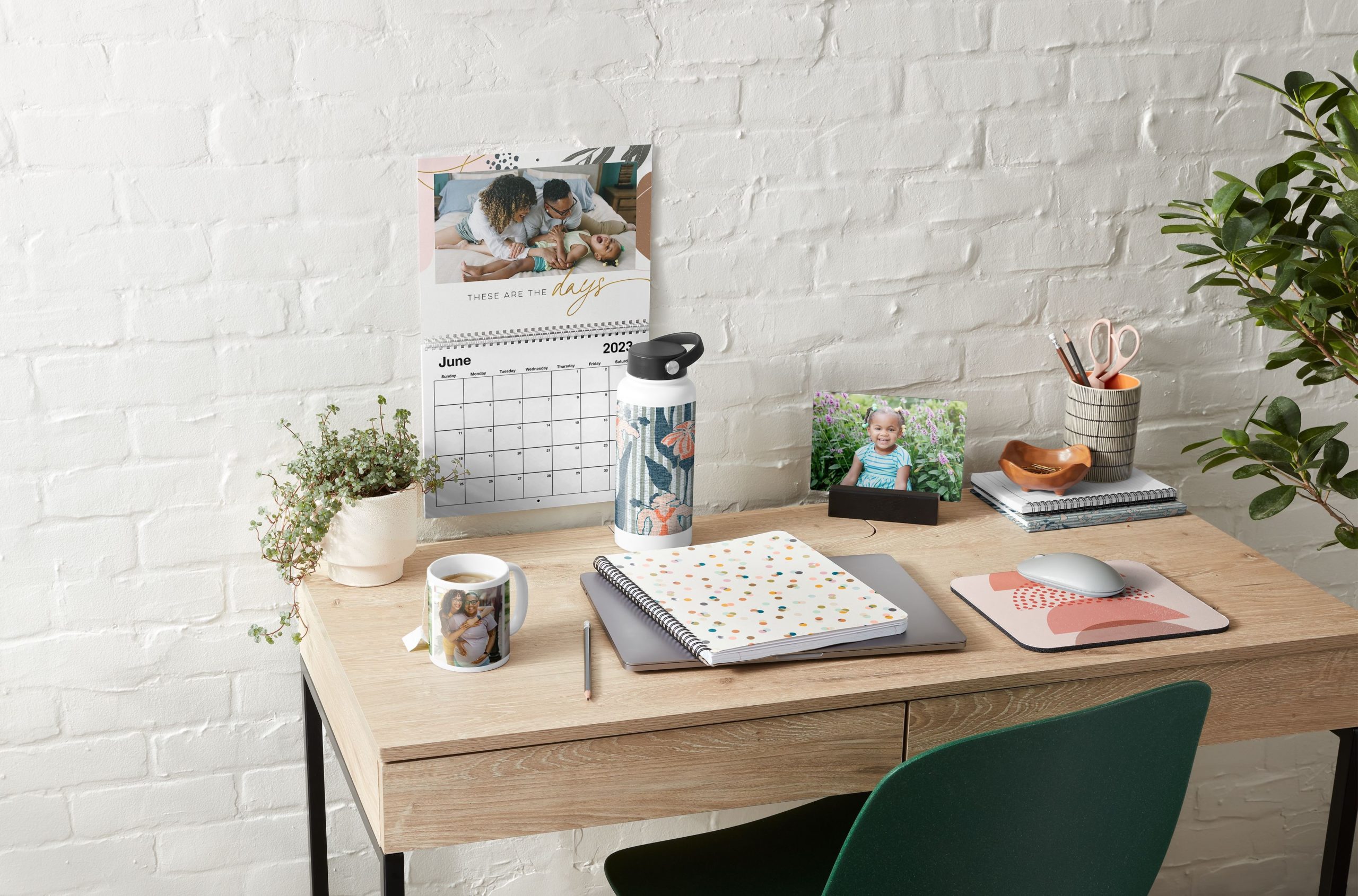 Custom office decor like calendars , mousepads, and notebooks