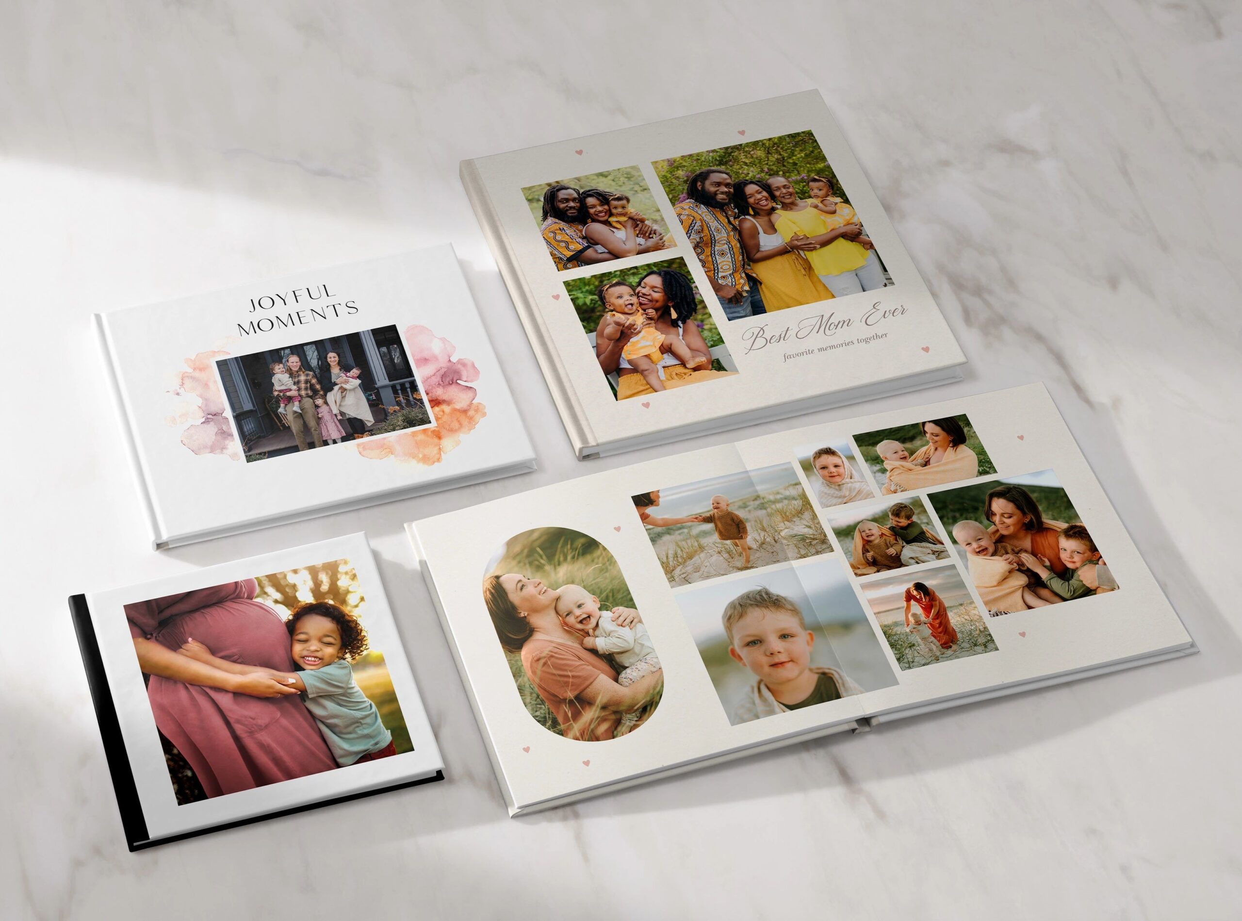 four custom photo books